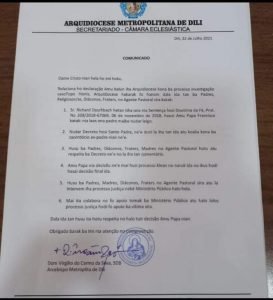 Igreza Reafirma Pozisaun ba Kazu Topu Honis, Husu Atu la Interven Prosesu Judisial